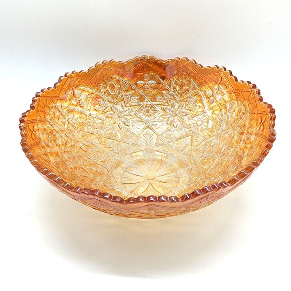 Marigold Carnival Glass Bowl Hattie Luster Glass with Scalloped Edges - Picture 3 of 10
